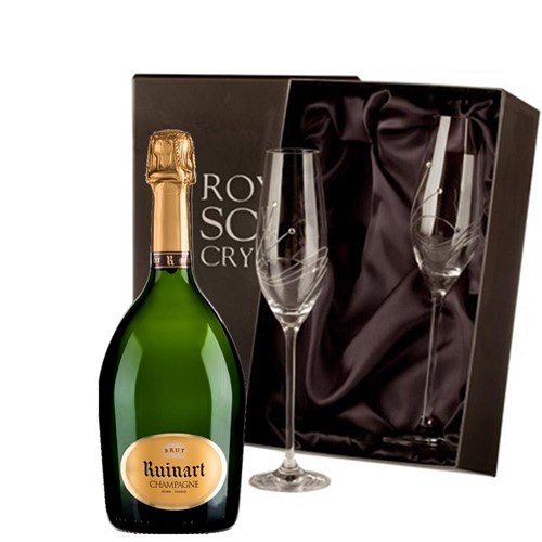 Ruinart Brut 75cl Champagne 75cl With Diamante Crystal Flutes